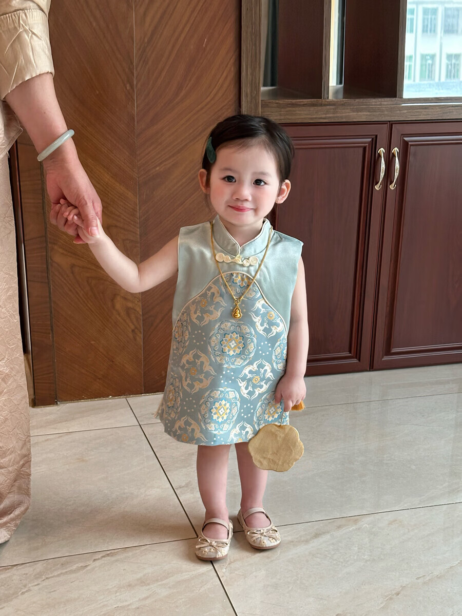 FADOBABY Children's Summer Qipao Dress Girls' Modified Chinese Style Fashion Dress Baby First Birthday Dress Summer Wear 1